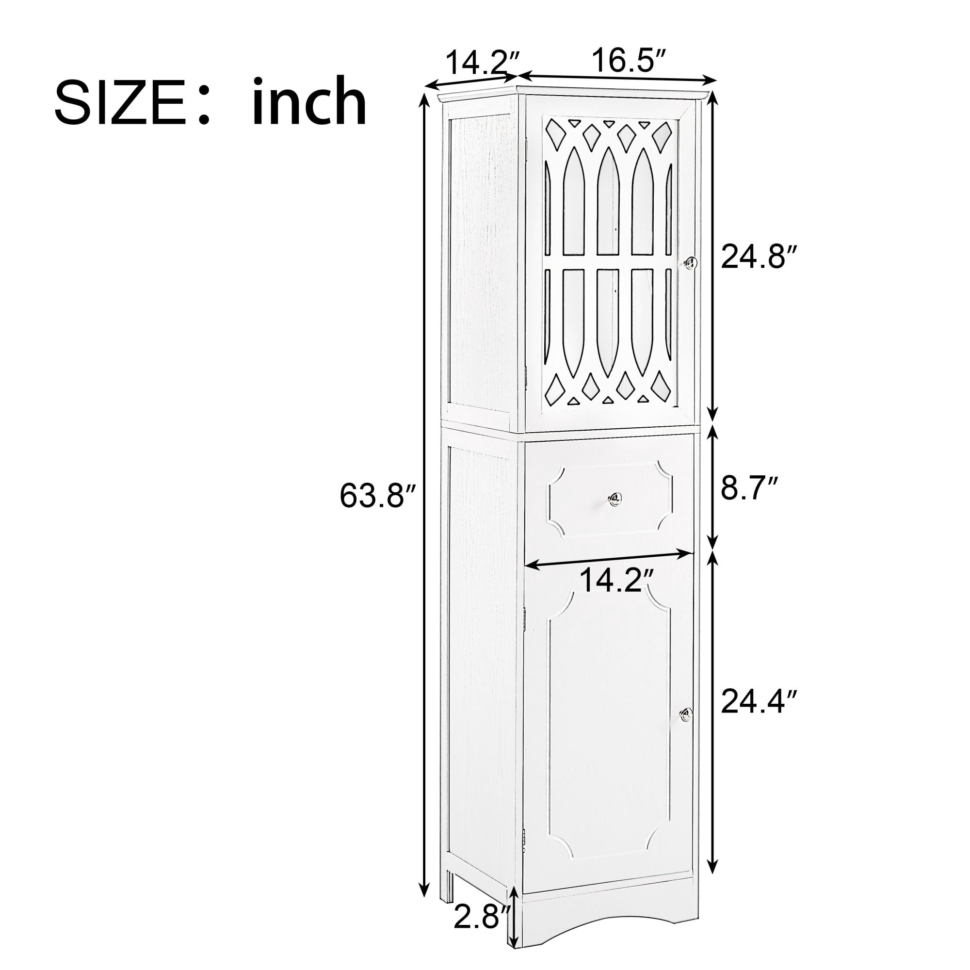 DEALTOPS Modern Bathroom Cabinet with Drawer and 2 Cabinets, Slim Freestanding Storage Cabinet with adjustable shelf for Bathroom - Gray