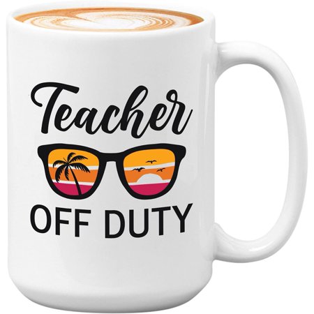 

Novelty Teacher Appreciation Coffee Mug - Teacher Off Duty - Sunglasses Beach Retro Tropical Vacation Day 11 Oz