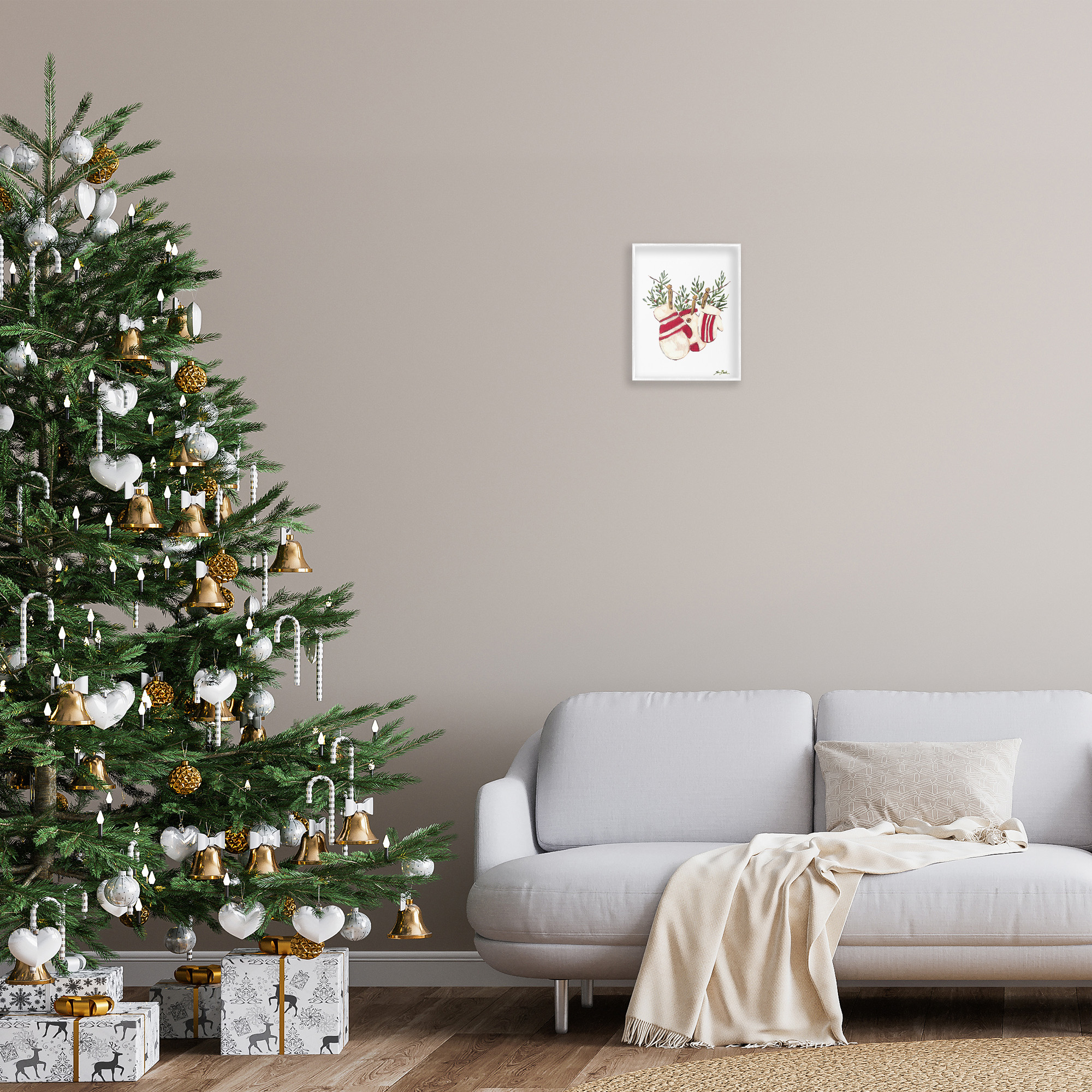 Stupell Industries Winter Mittens on Clothesline Holiday Painting White Framed Art Print Wall Art, 11 x 14