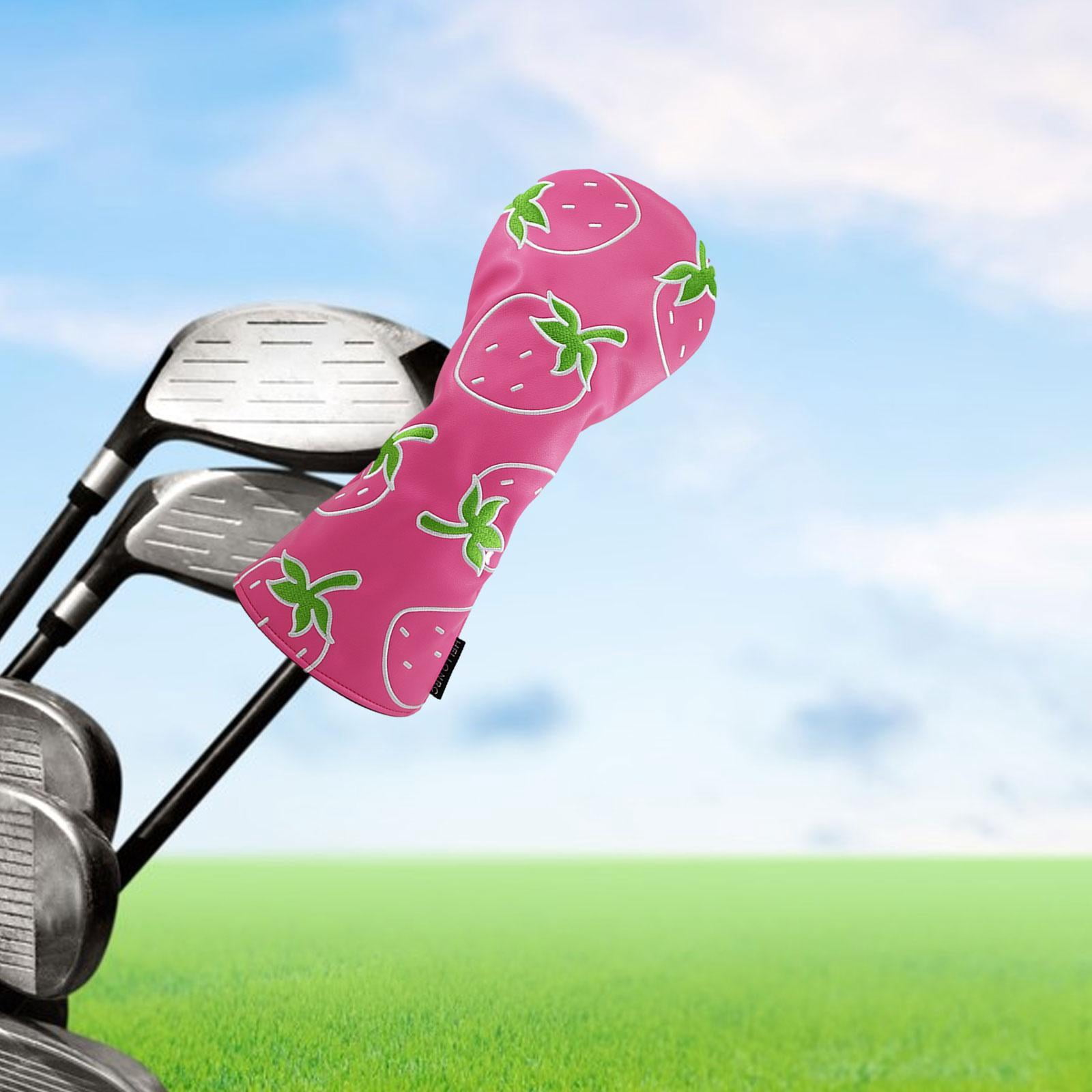 lacooooppia Strawberry Printed Golf Wood Headcover Wood Cover ,Golfing Supplies PU Leather Portable Sports Golf Club Head Cover Protector DR