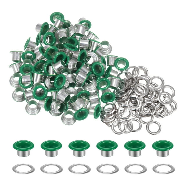 Unique Bargains 100PCS Grommets Eyelets 1/4 Inch (6mm) ID Hole Metal Self Backing Eyelet with Washers for Leather Green