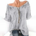 thumbnail image 2 of Pejock Women Summer Casual Cold Off Shoulder Tshirts Lace Patchwork Short Sleeve Tops Oversized Women's Loose Dressy Tops Shirt Blouse S-5XL, 2 of 6