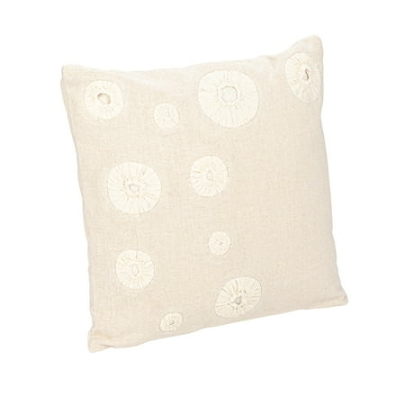 Creative Co-Op Woven Cotton and Linen Pillow with Patchwork Seashell Pattern Natural