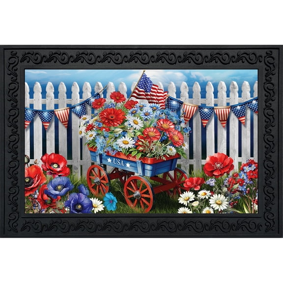 Briarwood Lane Spring Doormat 30x18 Indoor Outdoor Patriotic Wagon For Spring Doormat
