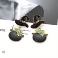 Witch Hat Cauldron Pendant and Dangle Earrings with Rhinestones, Gothic