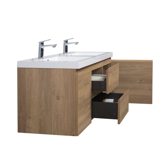 Alma 60 Inch Natural Oak Double Sink Mount Vanity With A integrated Sink