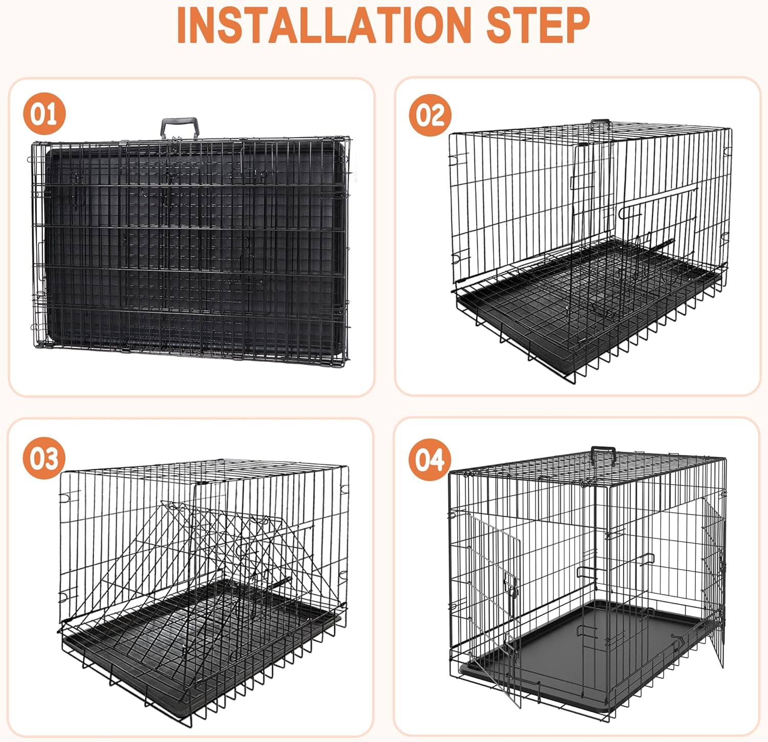 42 inch Dog Crate for Medium Large Dogs Folding Metal Dog Cage Kennel Double Door Pet Crate with Divider and Tray, Black