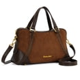 thumbnail image 3 of Wrangler Women's Suede Leather Satchel Handbag, Western Style Top-Handle Shoulder Crossbody Bag with Detachable Strap, Coffee, 3 of 6