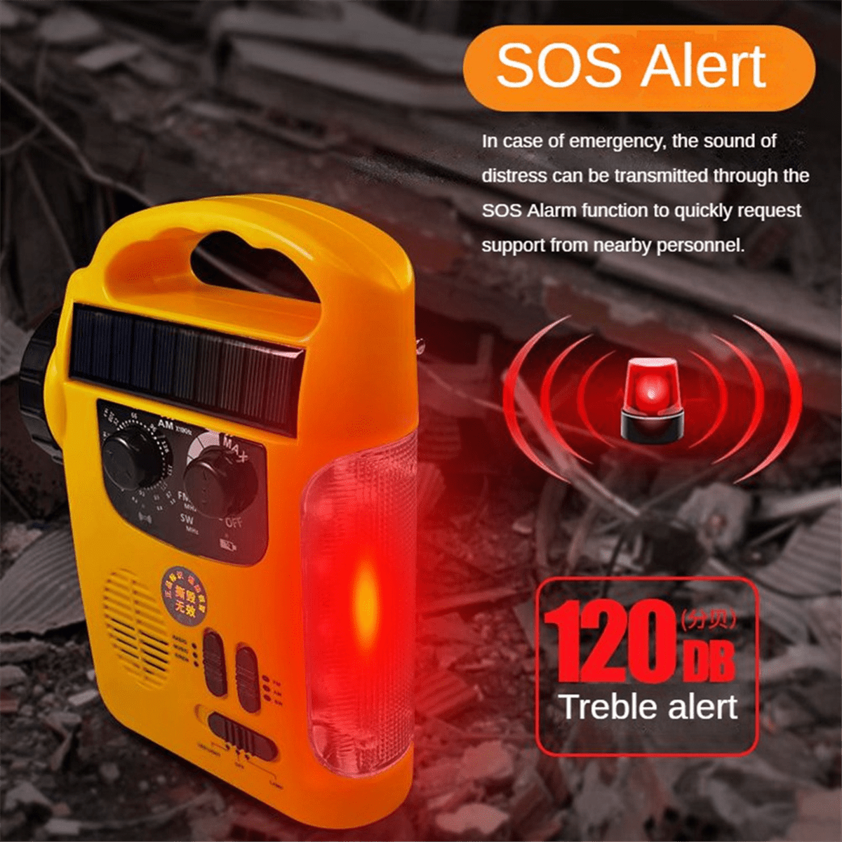 Pocket Hand Crank Emergency Radio 1200Mah AM/FM Solar Radio with LED Flashlight SOS Alarm for Outdoor Adventure Camping