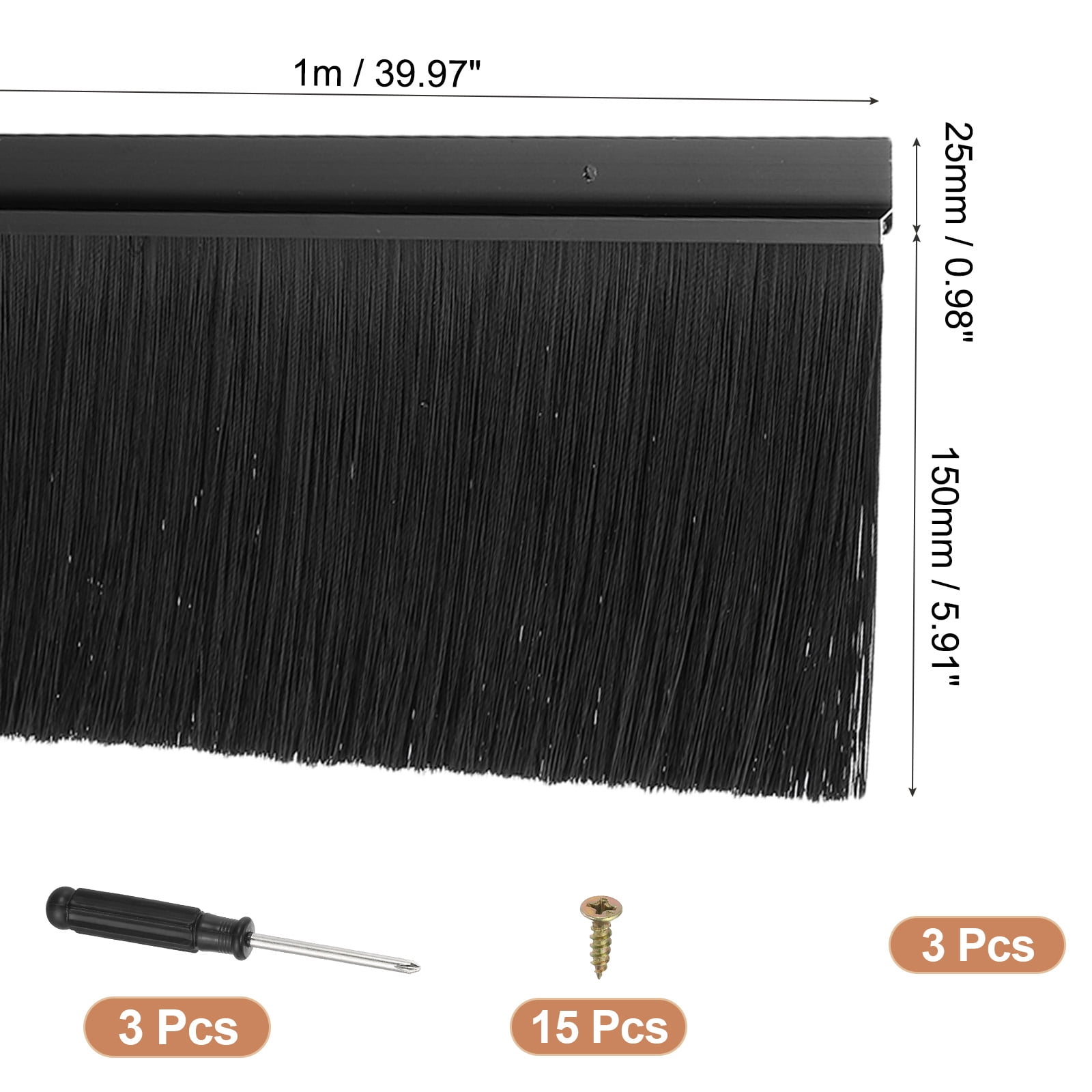 Uxcell Door Brush Sweeps, H-shape Aluminum Alloy Holder Door Sweep for Bottom of Door Seal Garage Black 5.91" x 39.37"
