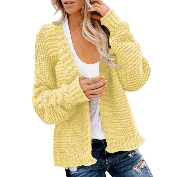 Long Cable Knitted Sweater Solid Color Cardigan Fashion Loose Knitwear Autumn Women Coat Open Front Warm Pullover Pockets Round Neck Outwear