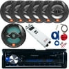 Pioneer DEH-X5000BT Single DIN CD Player Bluetooth USB AUX Radio Receiver Bundle Combo with 6x JBL 8" 2-Way Multi-Element Black Speakers, 10" LED Subwoofer, 5-Channel Amplifier, Amp Wiring Kit