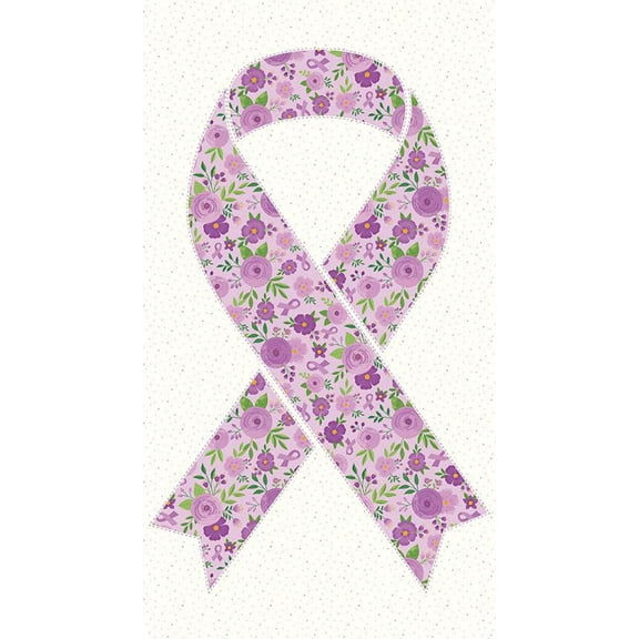 Riley Blake Breast Cancer Awareness 24 Inch Strength In Lavender Ribbon Panel 100% Cotton