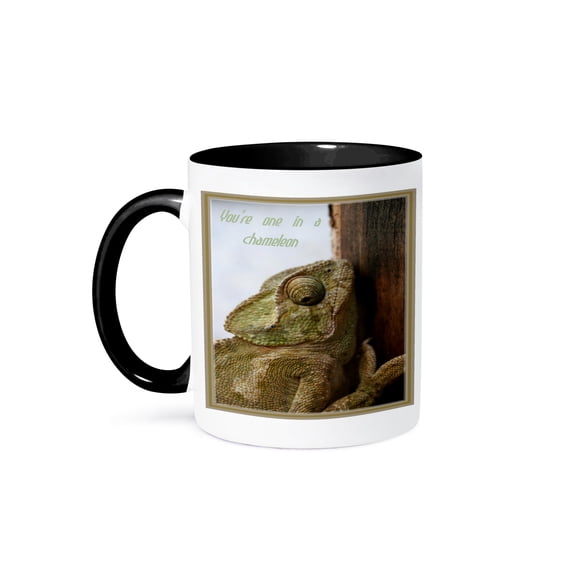 3dRose, One In A Chameleon- one in a million, rare, extraordinary, chamaeleonidae, chameleon, 11oz Two-Tone Black Mug