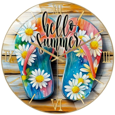 Decorative Clocks: Flip Flop Summer Glass Wall Clock, Colorful Beach Decor Wall Clock for Homes, Bars, Offices, Man Caves, Garages, And Living Rooms .Also Makes A Great Gift. Style 12×12inch