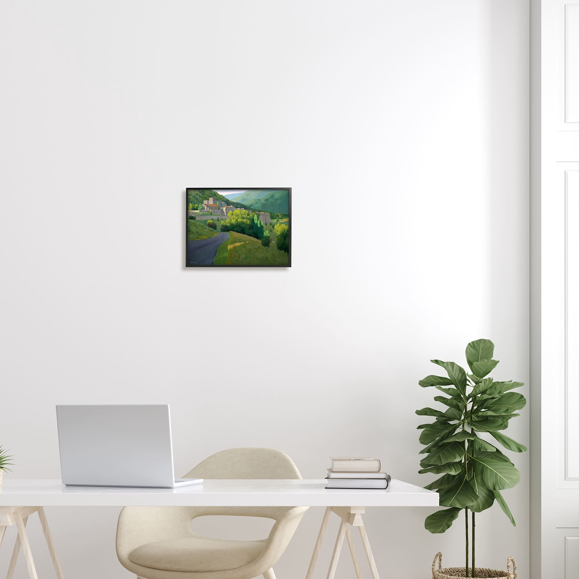 Stupell Industries Winding Road Path Distant Rural Farm Town Graphic Art White Framed Art Print Wall Art, Design by Ian Roberts