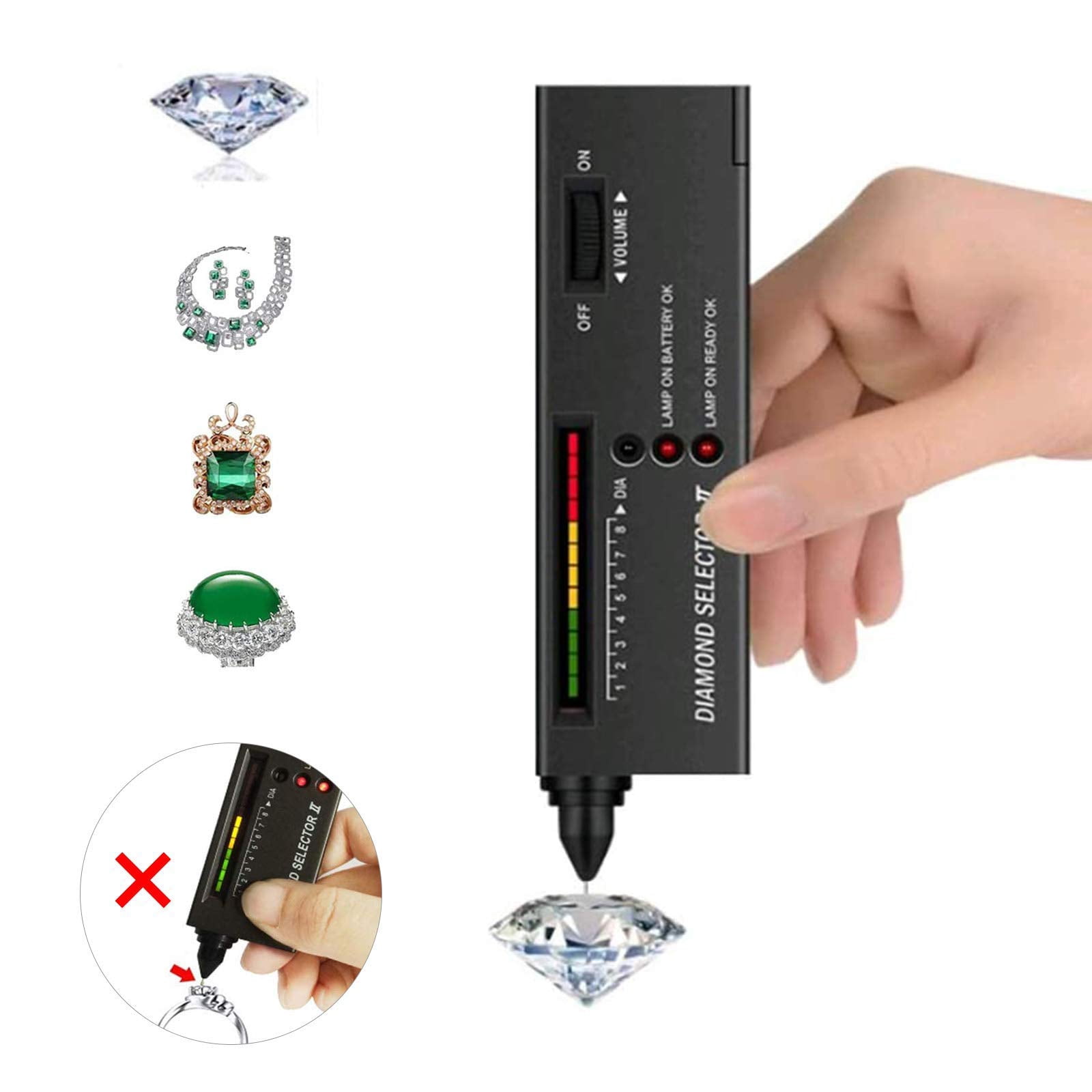 Diamond Tester Pen, Professional Jewelry Diamond Tester with 60X Jewelry Loop Magnifier, Diamond Selector for Novice and Expert (Non-Rechargeable)