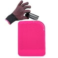 thumbnail image 1 of Guante resistente al calor con tapete resistente al calor para rizador, alisador de cabello, planchas, guante de silicona, tapete de silicona de grado alimenticio de 9" x 6,5", rosa, 1 of 5