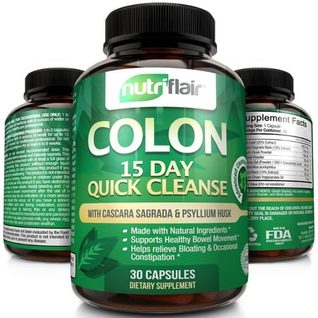 NutriFlair 15 Day Quick Colon Cleanse, 30 Capsules -  Supports Weight Loss, Flushes Out Harmful Toxins, Promotes Healthy Bowel Movement, Detox, Increased Energy Levels - Advanced Cleansing (Best Way To Detox Lungs)
