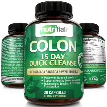 NutriFlair 15 Day Quick Colon Cleanse, 30 Capsules -  Supports Weight Loss, Flushes Out Harmful Toxins, Promotes Healthy Bowel Movement, Detox, Increased Energy Levels - Advanced Cleansing