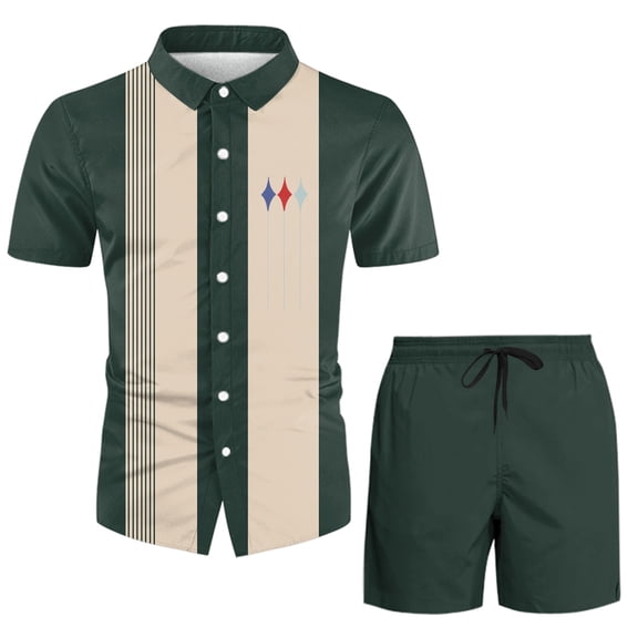 Vedolay Two Piece Set For Men Mens Short Sets 2 Piece Summer Shirt and Shorts Set,Black M