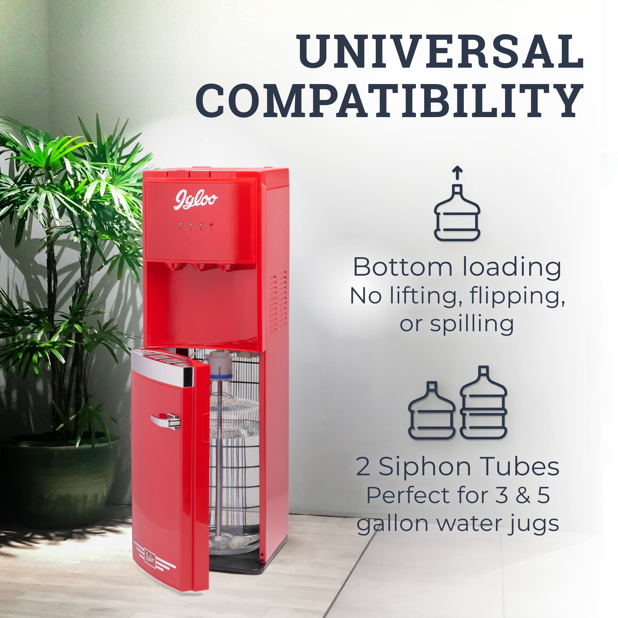 Igloo Retro Water Cooler, Bottom-Load Water Dispenser for 3-5 gal Bottles with Child Safety Lock, Retro Red