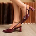 thumbnail image 6 of Miluxas Leather Adjustable Buckle Slingback Heels for Ladies, Pointed Toe Square Block Heel Back Strap Mules, Chic Footwear Wine 7(39), 6 of 9