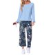 thumbnail image 2 of Conjunto de lounge para mujeres INSPIRE CHIC, camiseta de manga larga con capri floral, sets de pijama suaves y elásticos, ropa de casa de 2 piezas, XL azul profundo, 2 of 6