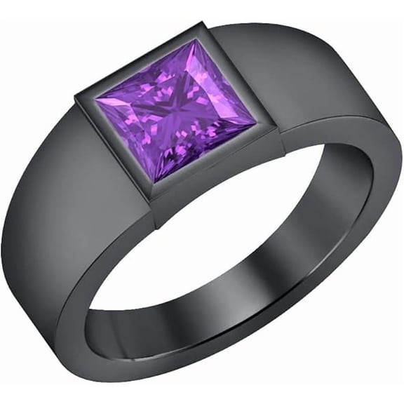 NYS Jewellers 1.45 Ct Priness Cut Purple Amethyst Mens Enagagement Rings 14K Black Gold Plated 925 Sterling Silver -4