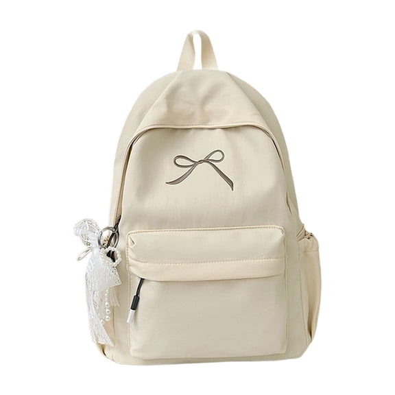Japanese Style Bow Backpack Large Capacity Casual Daypack Travel Bag Stylish Shoulder Bag for Adults Women White