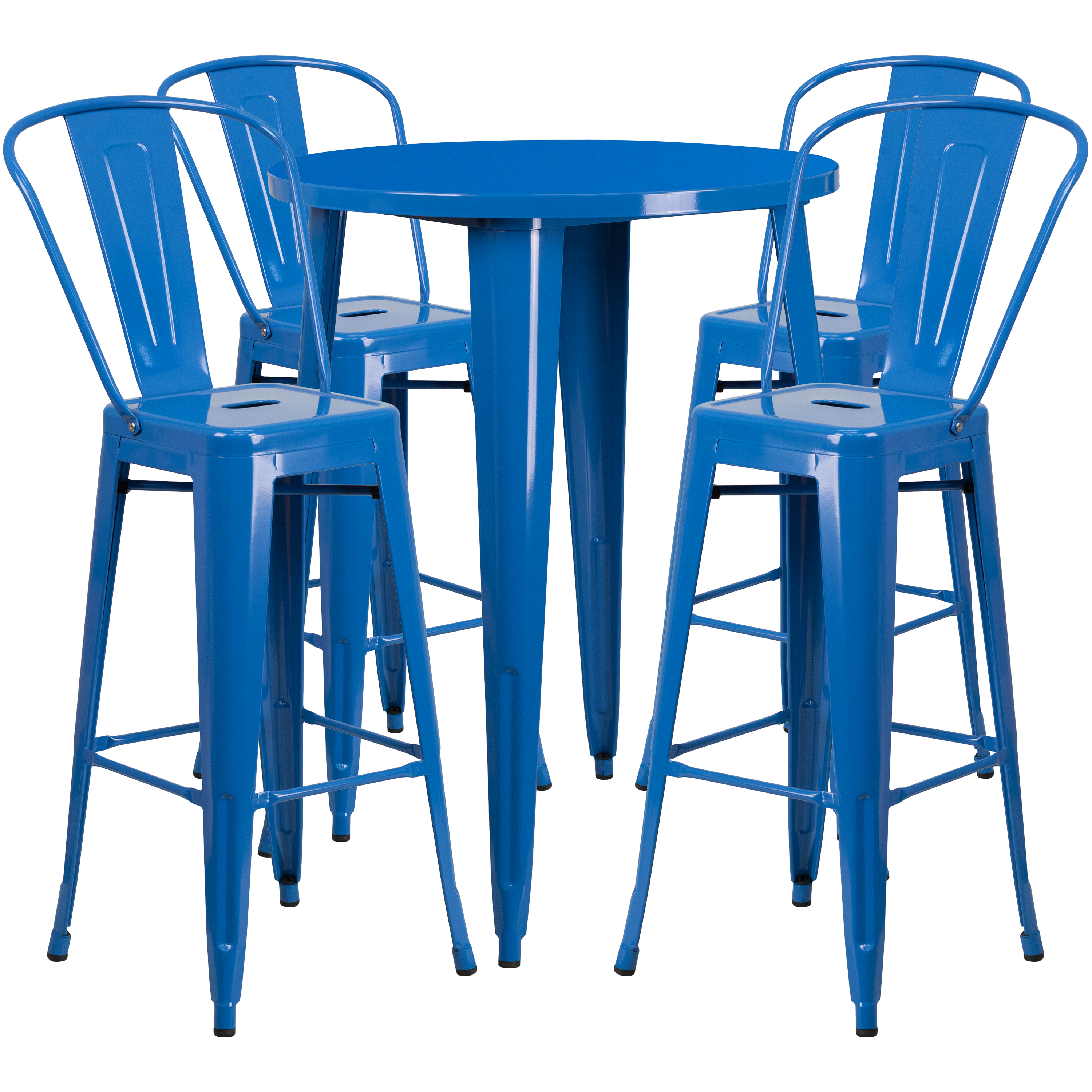 Flash Furniture Commercial Grade 30" Round Blue Metal Indoor-Outdoor Bar Table Set with 4 Cafe Stools - image 2 of 5
