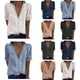thumbnail image 2 of XVREFD Camisetas de encaje con cuello en V de manga corta para mujer, blusas elegantes tipo túnica, blusas holgadas de verano informales de encaje de algodón Jacquard, 2 of 4