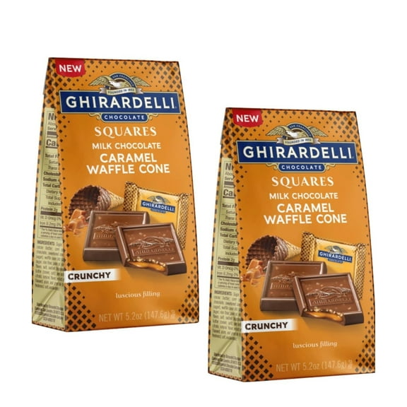 GHIRARDELLI Milk Chocolate Caramel Waffle Cone Squares, 5.2 oz stand-up bag - Pack of 2 