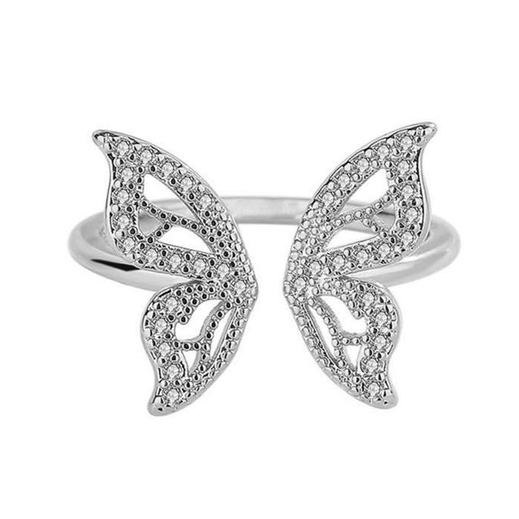 Mightlink Women Ring Geometric Shiny Rhinestone Inlaid Sparkling Adjustable Opening Decorative Gift Butterfly Knuckle Ring Charm Jewelry for Dating