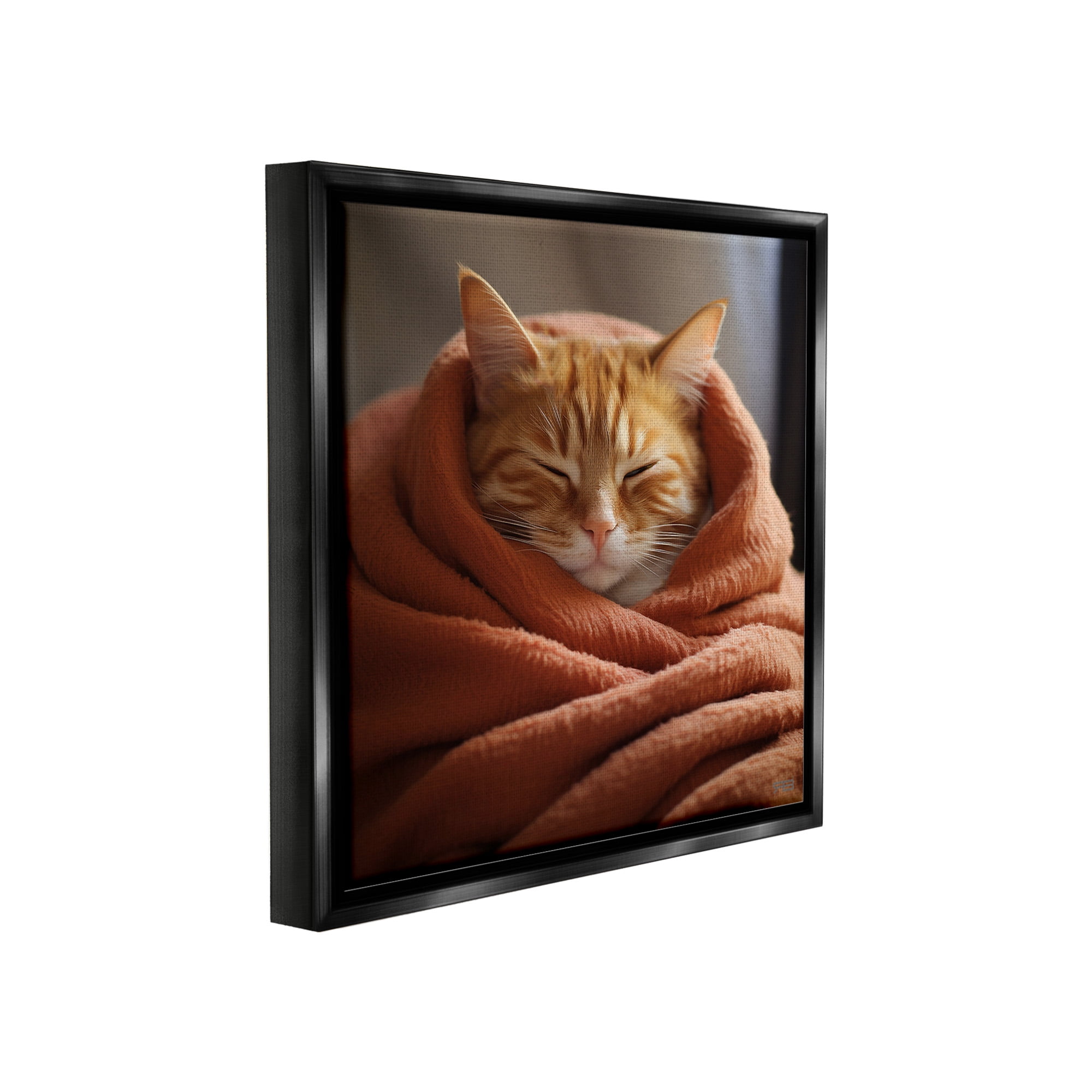 Stupell Industries Cuddling Sleepy Cat Animals & Insects Painting Black Floater Framed Canvas Art Print Wall Art, 18 x 18