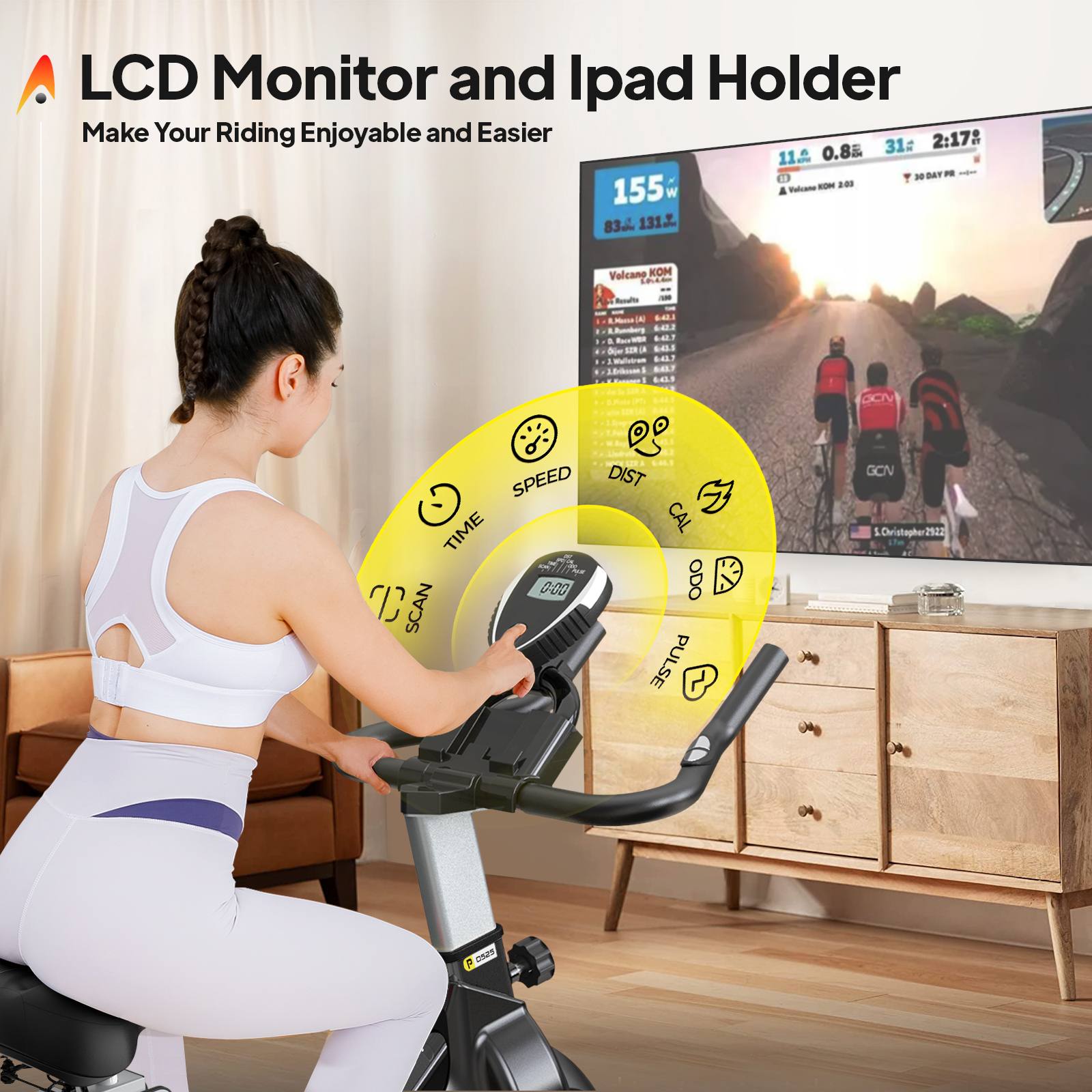 Pooboo Stationary Exercise bike Magnetic Resistance Cycling Bicycle with LCD Monitor for Indoor Cardio Workout 35 Lbs Flywheel Max Weight 330 Lbs - image 4 of 11