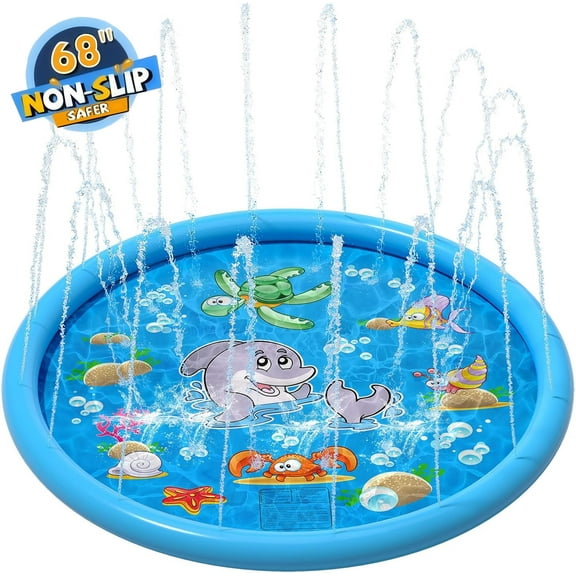 OGEDNAC 68" Water Sprinkler Pad, Inflatable Splash Pad for Kids and Adults Summer Outdoor Backyard Lawn Games Water Play Toy Mat, Blue