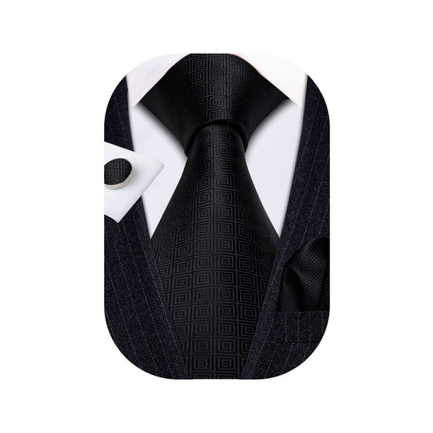 Conjunto de Corbata Barry.Wang de Seda con Pañuelo y Gemelos para Hombre