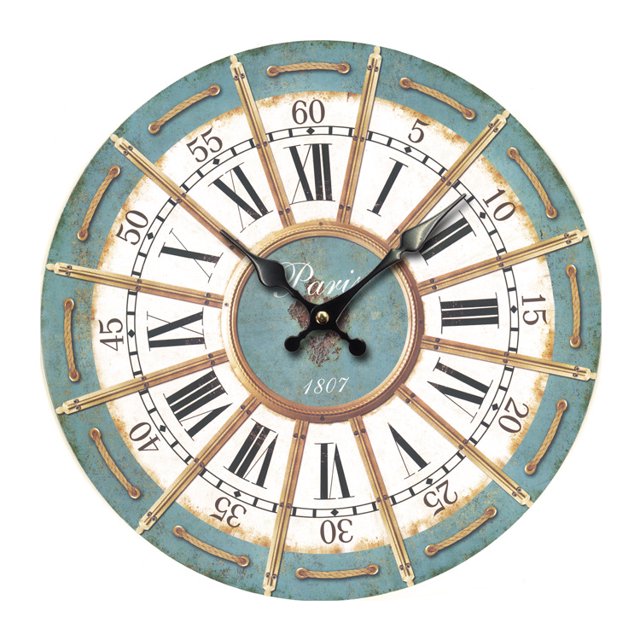 Reloj de pared vintage de París, 18 pulgadas, diseño rústico, números romanos