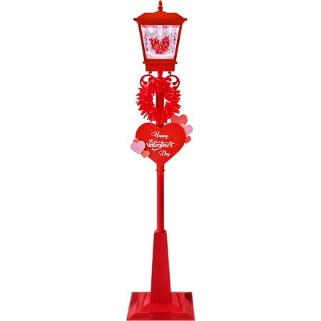 Fraser Hill Farm 5.8 ft Musical Snowy Valentine's Day Street Lamp Lantern, FSLHEART071A-RD