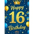 thumbnail image 4 of Blue and Gold Themed 16th Happy Birthday Backdrop Banner with Crown Balloons Stars Party Supplies Photography Props Birthday Decoration Party Decor Background, 4 of 8