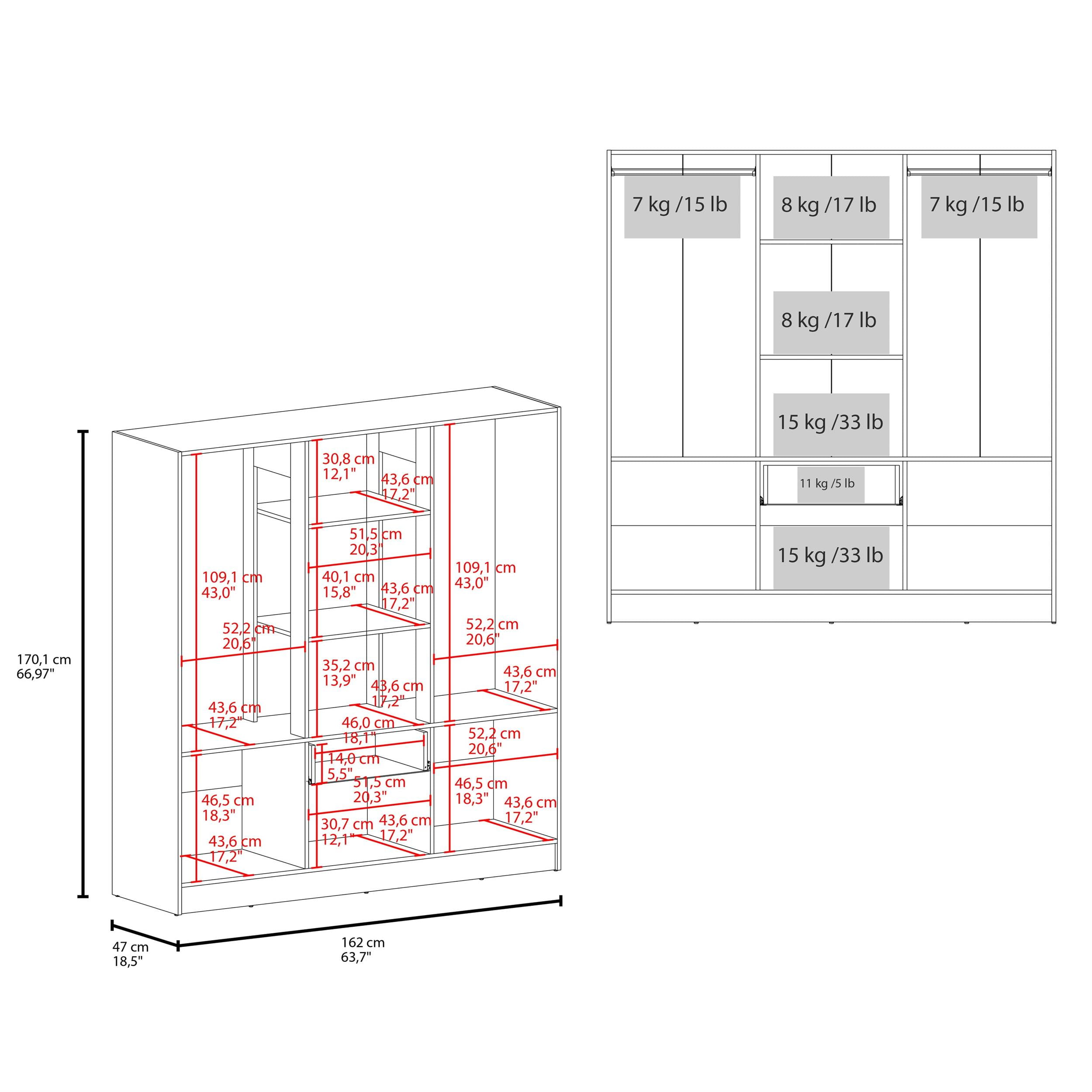 FM FURNITURE Olin 4-Door Wardrobe with Shelves and Drawer Engineered Wood White