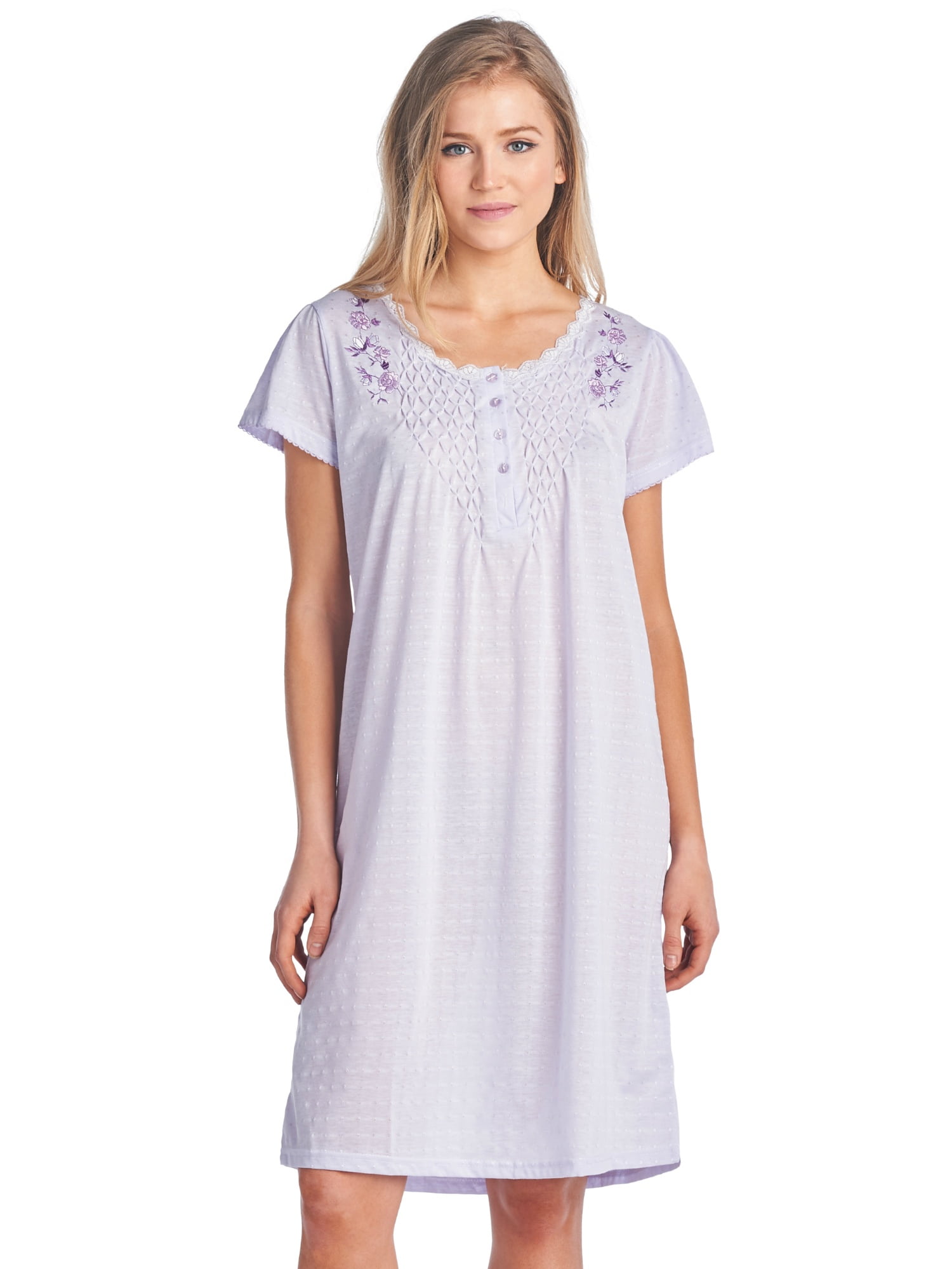 Casual Nights Women's Smocked Lace Short Sleeve Nightgown Purple 4X