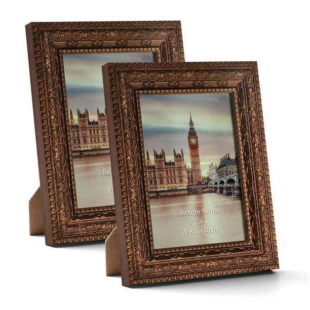 5x7 Antique Picture Frames Set of 2, Photo Frame for Wall or Tabletop