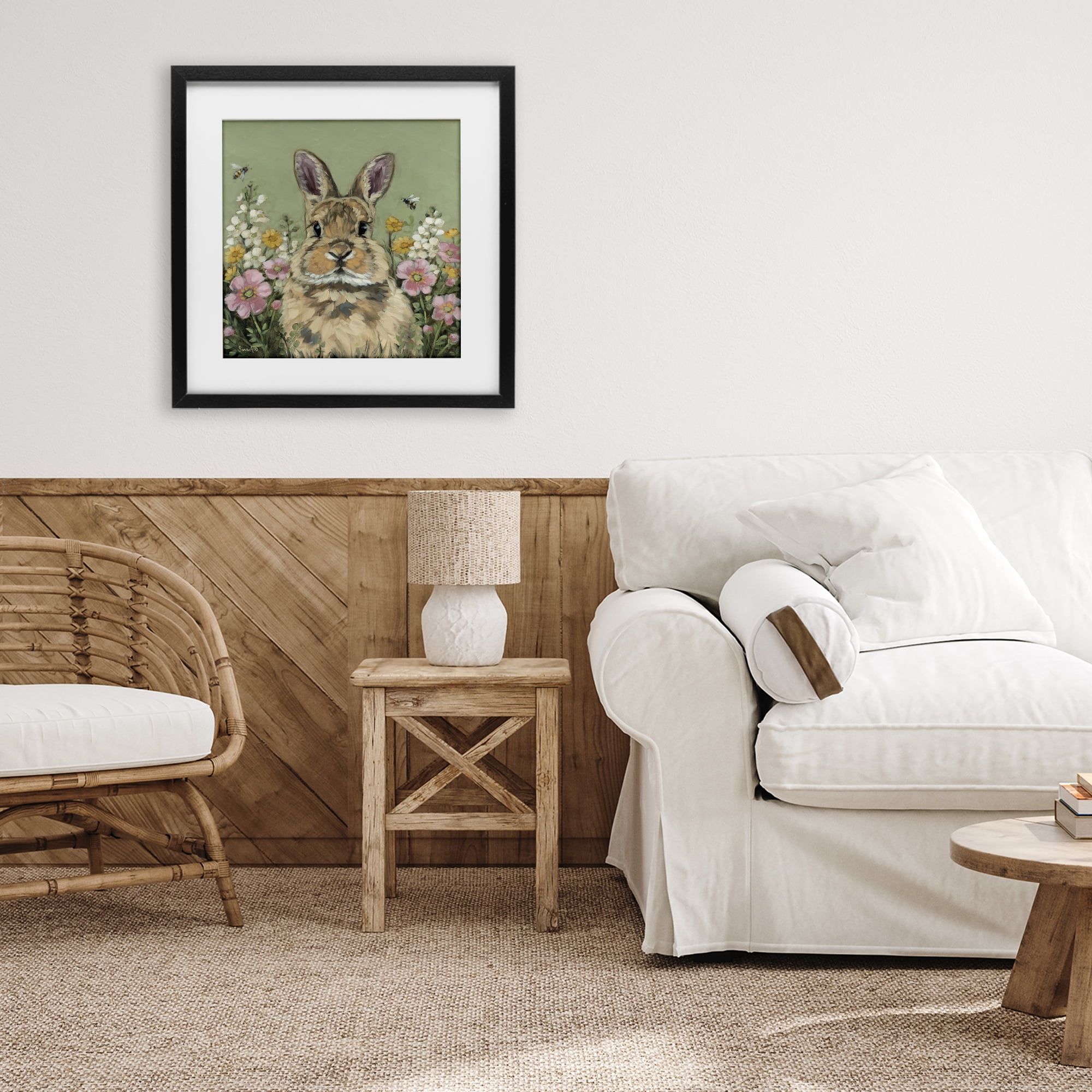 Stupell Industries Spring Abloom Rabbit Black Framed Print Under Glass, design by Sara G. Designs