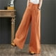 thumbnail image 5 of Pantalones de pierna ancha de lino y algodón para mujer, pantalones de pierna recta con cordón para fregar, para uso diario, 5 of 7