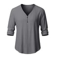 thumbnail image 5 of Men Fall Blouse Mineart Men Long Sleeve Henley Shirts Tops Loose V Neck Cotton Linen Casual Solid Color Shirts Lightweight Everyday Tops for Summer Fall Outdoor, 5 of 5