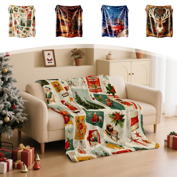 Japceit Large Christmas Blanket, Holiday Printed Flannel Throw for Home Decor, Warm Bedding Accent for Living Room, Bed, Seasonal Use