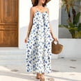 thumbnail image 6 of Gamivast Vacation Dresses for Women Spaghetti Strap Maxi Dress Loose Fit Slip Dress White Floral Print Side Slit Casual Summer Beach Cruise Wear, 6 of 8