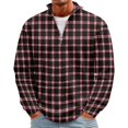 thumbnail image 2 of Men's Plaid Waffle Knit Sweatshirt Quarter Zip Pullover Stand Collar Long Sleeve Loose Fit Casual Sweatshirt For Fall Winter Daily Wear, S, 2 of 7